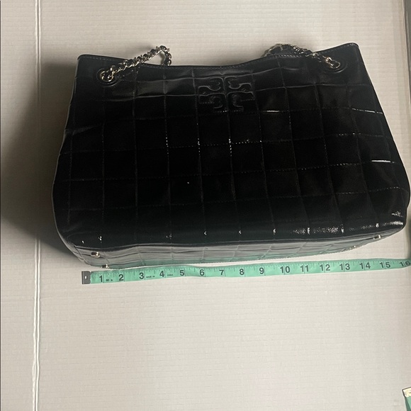 Tory Burch Black Quilted Patent Leather Marion Tote Bag - Picture 9 of 11